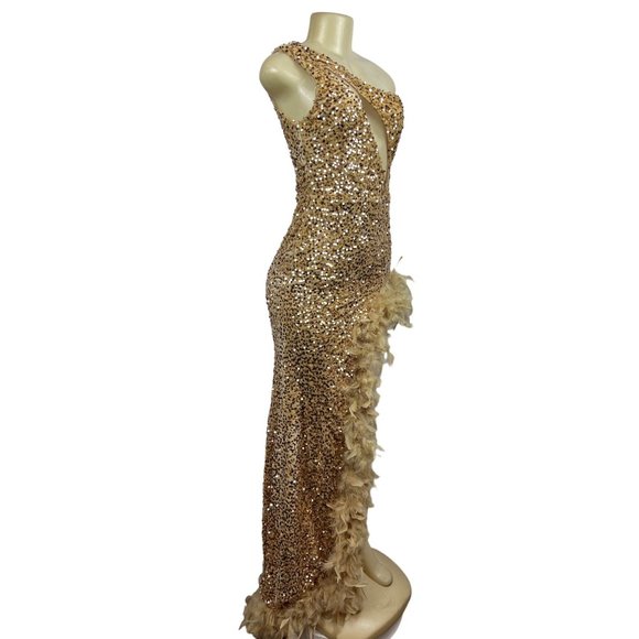 Fashion Nova Women’s Gold Slit Dress Sz S NWT - Picture 2 of 11